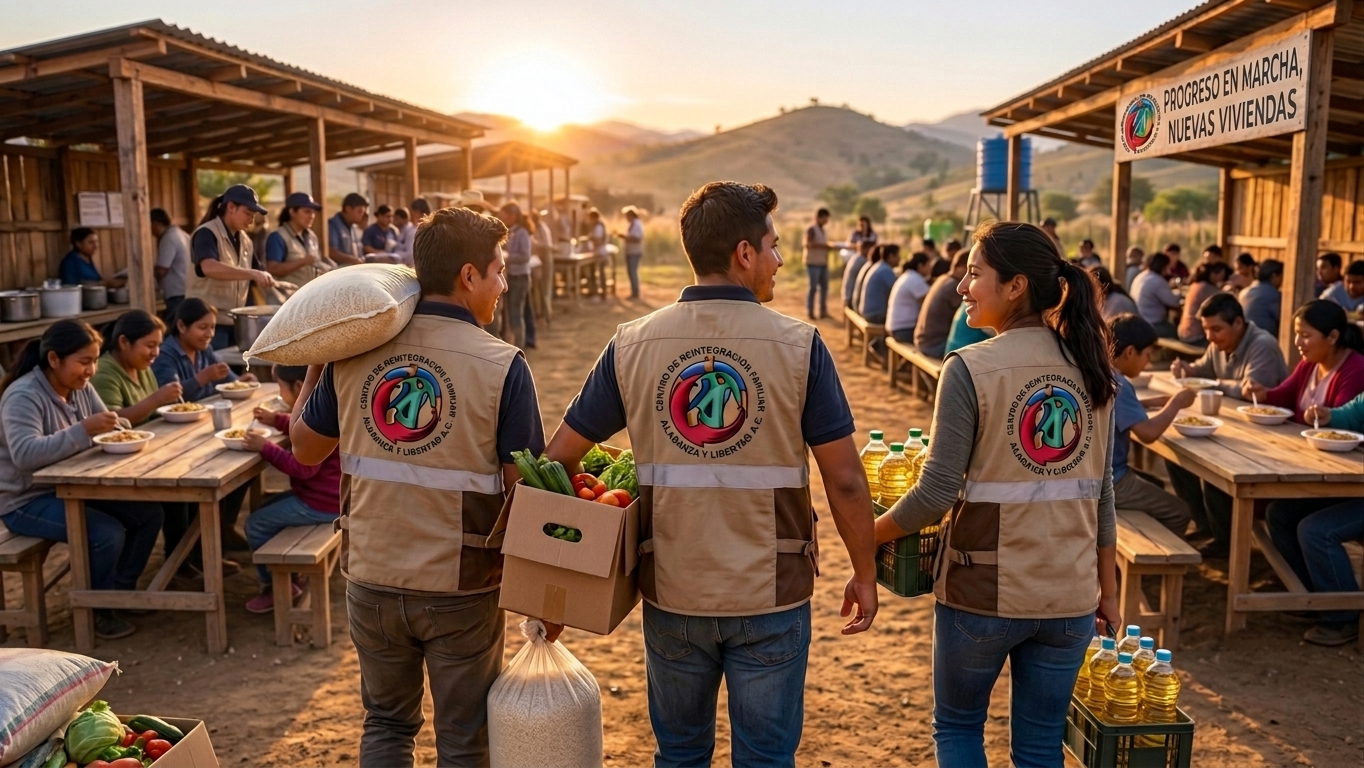 Familias comiendo en un comedor comunitario de CREFAYL