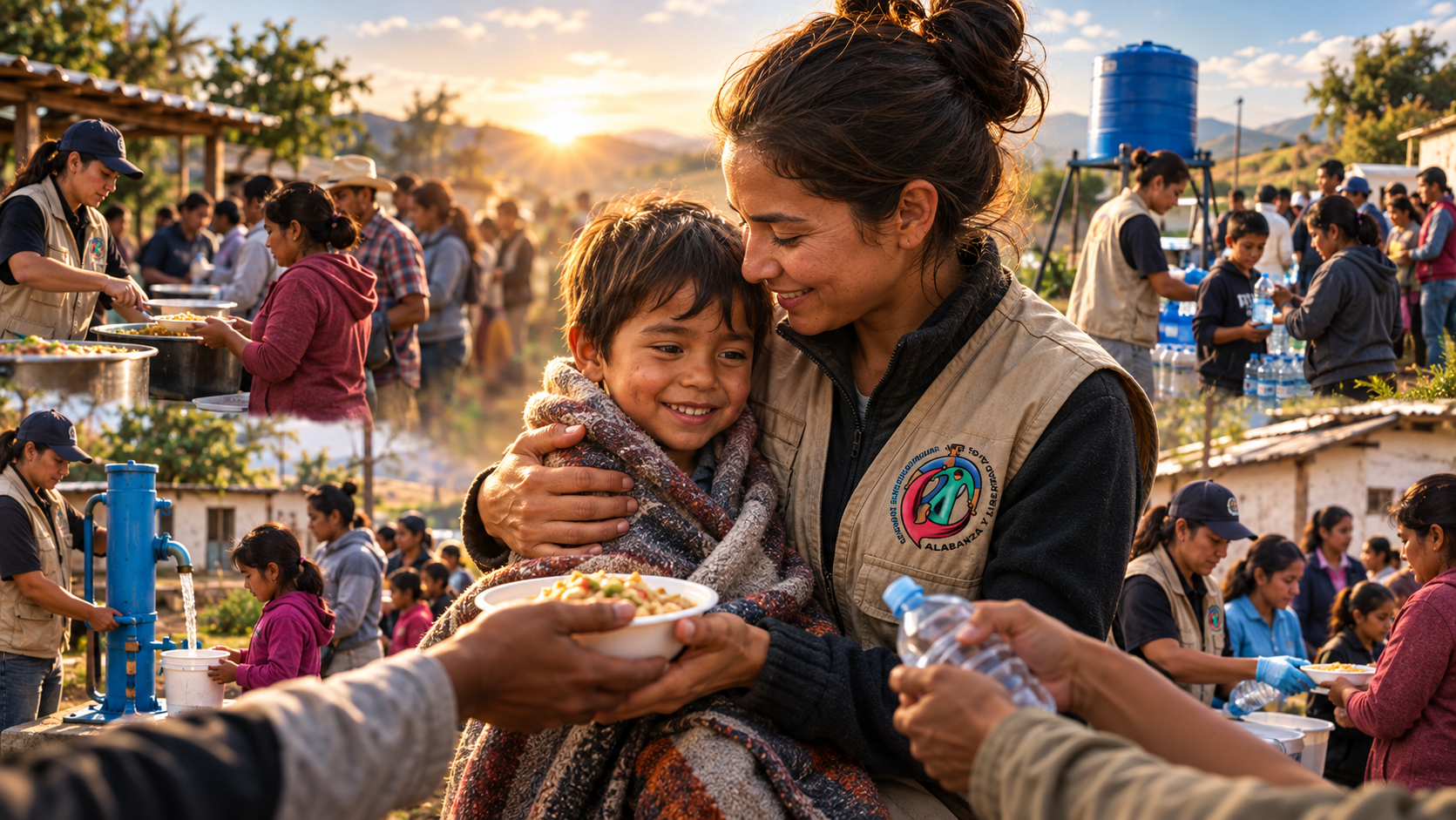 Voluntaria de CREFAYL abrazando a un niño en una comunidad vulnerable